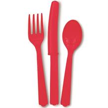 Red Knife, Fork and Spoon Plastic Party Cutlery Set