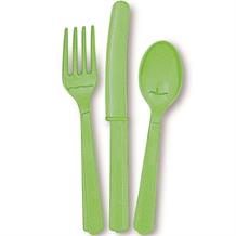 Green Knife, Fork and Spoon Plastic Party Cutlery Set