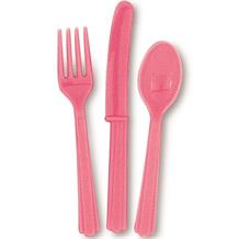 Hot Pink Knife, Fork and Spoon Plastic Party Cutlery Set