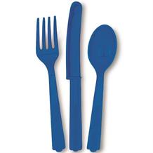 Royal Blue Knife, Fork and Spoon Plastic Party Cutlery Set