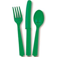 Emerald Green Knife, Fork and Spoon Plastic Party Cutlery Set