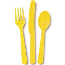 Yellow Knife, Fork and Spoon Plastic Party Cutlery Set