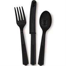 Black Knife, Fork and Spoon Plastic Party Cutlery Set