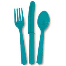Teal Blue Knife, Fork and Spoon Plastic Party Cutlery Set