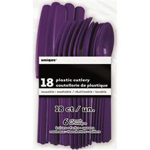 Deep Purple Knife, Fork and Spoon Plastic Party Cutlery Set
