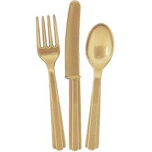 Gold Knife, Fork and Spoon Plastic Party Cutlery Set