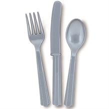 Silver Knife, Fork and Spoon Plastic Party Cutlery Set