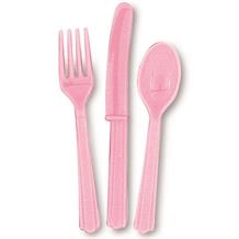 Baby Pink Knife, Fork and Spoon Plastic Party Cutlery Set