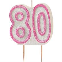 Pink Glitz 80th Birthday Cake Number Candle  | Decoration