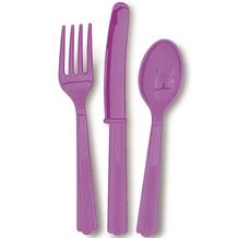 Purple Knife, Fork and Spoon Plastic Party Cutlery Set