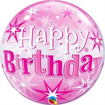 Pink Starburst Happy Birthday 22" Qualatex Bubble Party Balloon