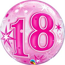 Age 18 Pink Starburst 22" Qualatex Bubble Party Balloon