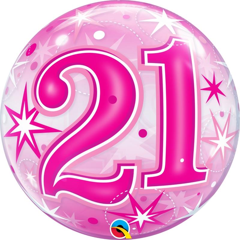 Age 21 Pink Starburst 22&#34; Qualatex Bubble Party Balloon