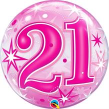Age 21 Pink Starburst 22" Qualatex Bubble Party Balloon