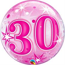 Age 30 Pink Starburst 22" Qualatex Bubble Party Balloon