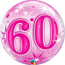 Age 60 Pink Starburst 22" Qualatex Bubble Party Balloon