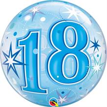 Age 18 Blue Starburst 22" Qualatex Bubble Party Balloon