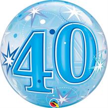 Age 40 Blue Starburst 22" Qualatex Bubble Party Balloon