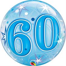 Age 60 Blue Starburst 22" Qualatex Bubble Party Balloon