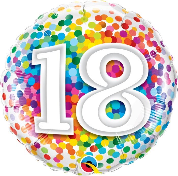 Age 18 Rainbow Confetti Birthday 18&#34; Foil | Helium Balloon
