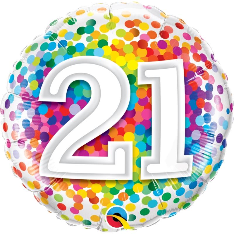 Age 21 Rainbow Confetti Birthday 18&#34; Foil | Helium Balloon