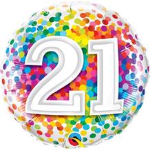 Age 21 Rainbow Confetti Birthday 18" Foil | Helium Balloon