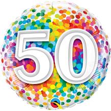 Age 50 Rainbow Confetti Birthday 18" Foil | Helium Balloon