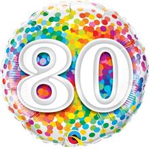 Age 80 Rainbow Confetti Birthday 18" Foil | Helium Balloon