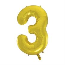 Gold 34" Number 3 Supershape Foil | Helium Balloon