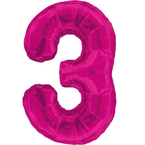 Pink Glitz 34&#34; Number 3 Supershape Foil | Helium Balloon