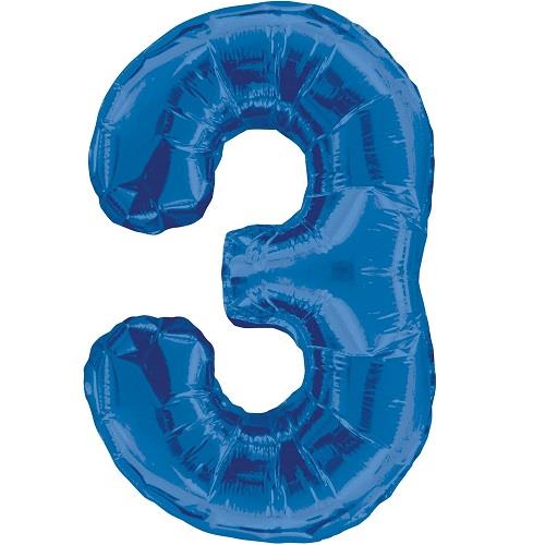 Blue Glitz 34&#34; Number 3 Supershape Foil | Helium Balloon
