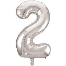Silver Glitz 34" Number 2 Supershape Foil | Helium Balloon