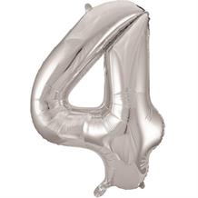 Silver Glitz 34" Number 4 Supershape Foil | Helium Balloon
