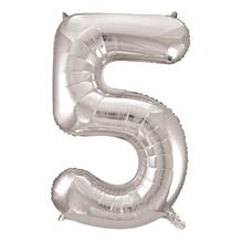 Silver Glitz 34" Number 5 Supershape Foil | Helium Balloon