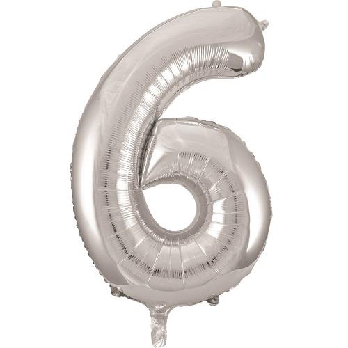 Silver Glitz 34&#34; Number 6 Supershape Foil | Helium Balloon