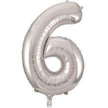 Silver Glitz 34" Number 6 Supershape Foil | Helium Balloon
