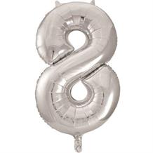 Silver Glitz 34" Number 8 Supershape Foil | Helium Balloon