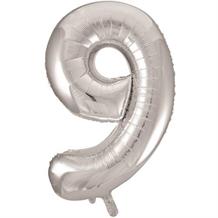 Silver Glitz 34" Number 9 Supershape Foil | Helium Balloon