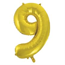 Gold 34" Number 9 Supershape Foil | Helium Balloon