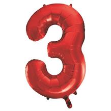 Red 34" Number 3 Supershape Foil | Helium Balloon