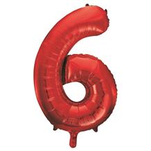 Red 34" Number 6 Supershape Foil | Helium Balloon