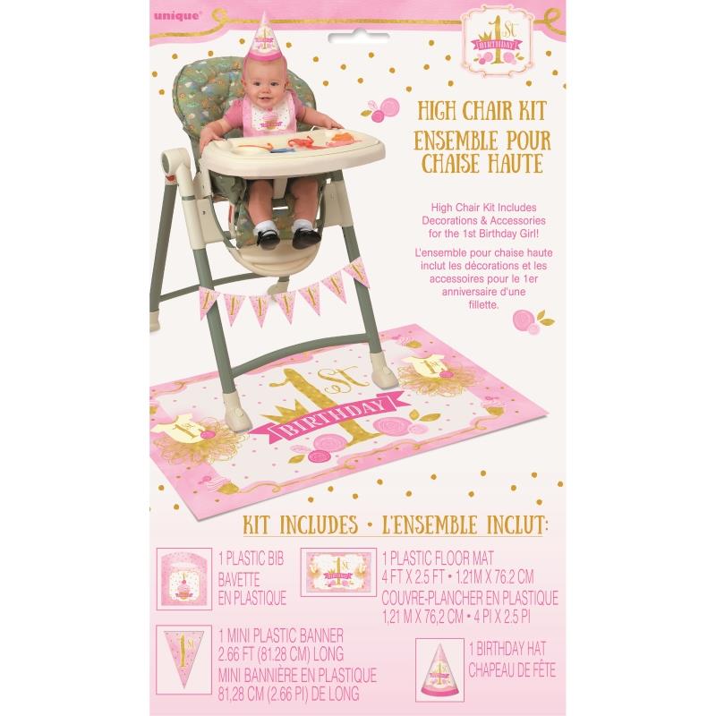 Pink and Gold Girls 1st Birthday Party High Chair Decorating Kit