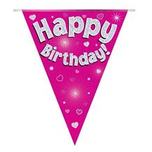 Pink Heart Happy Birthday Foil Flag | Bunting Banner | Decoration