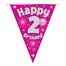 Pink Heart Happy 2nd Birthday Foil Flag | Bunting Banner | Decoration