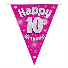 Pink Heart Happy 10th Birthday Foil Flag | Bunting Banner | Decoration