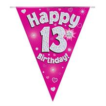 Pink Heart Happy 13th Birthday Foil Flag | Bunting Banner | Decoration
