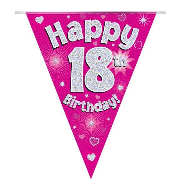 Pink Heart Happy 18th Birthday Foil Flag | Bunting Banner | Decoration