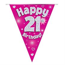 Pink Heart Happy 21st Birthday Foil Flag | Bunting Banner | Decoration