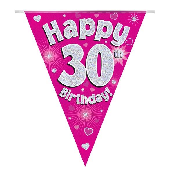 Pink Heart Happy 30th Birthday Foil Flag | Bunting Banner | Decoration