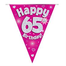 Pink Heart Happy 65th Birthday Foil Flag | Bunting Banner | Decoration